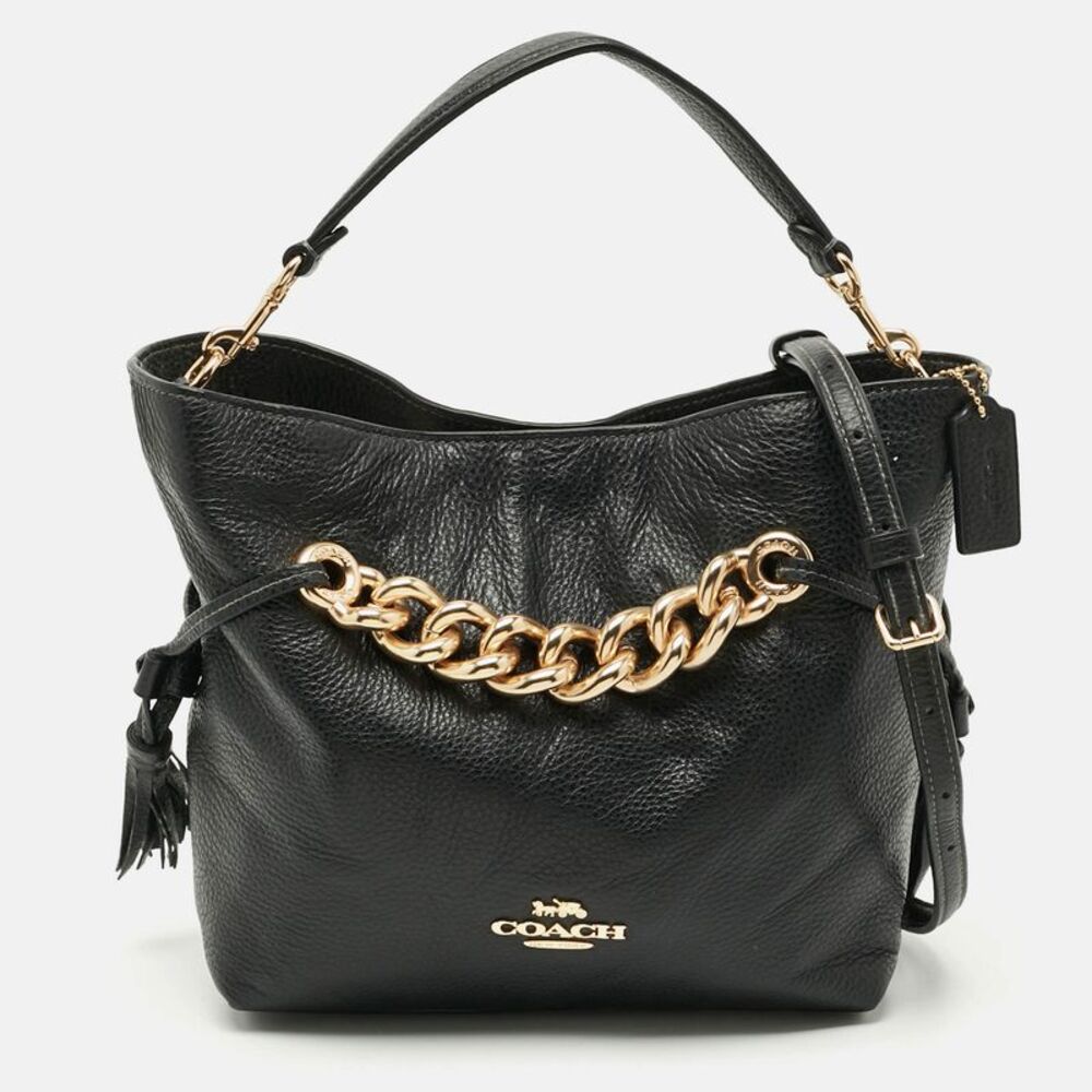 Coach Andy Drawstring Black Leather Bucket Bag